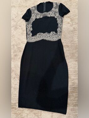 Vintage Valentino and Beige Knit Lace Accent Sheath Dress